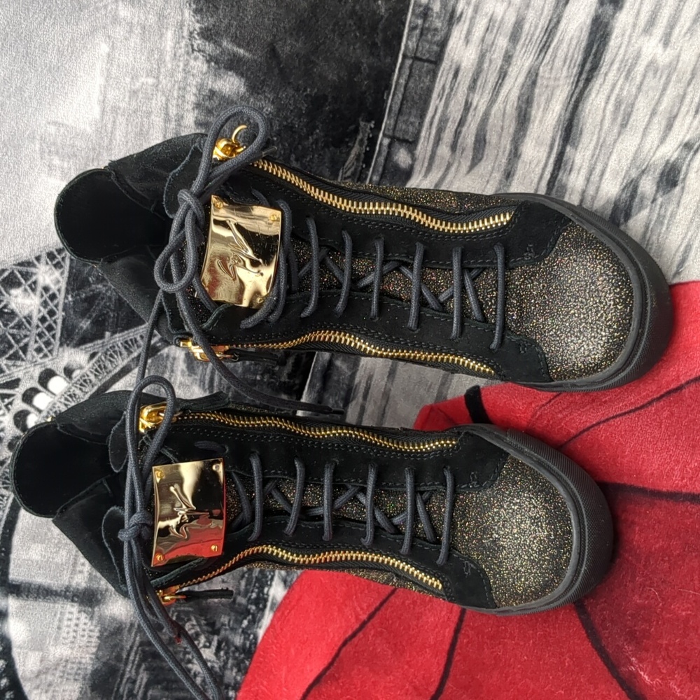 Giuseppe Zanotti Black Leather Studded High Top Wedge Sneakers 36.5Pr